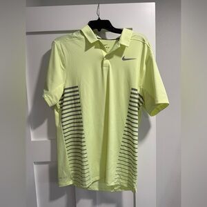 Nike Men's Light Yellow Polo with Gray Stripes